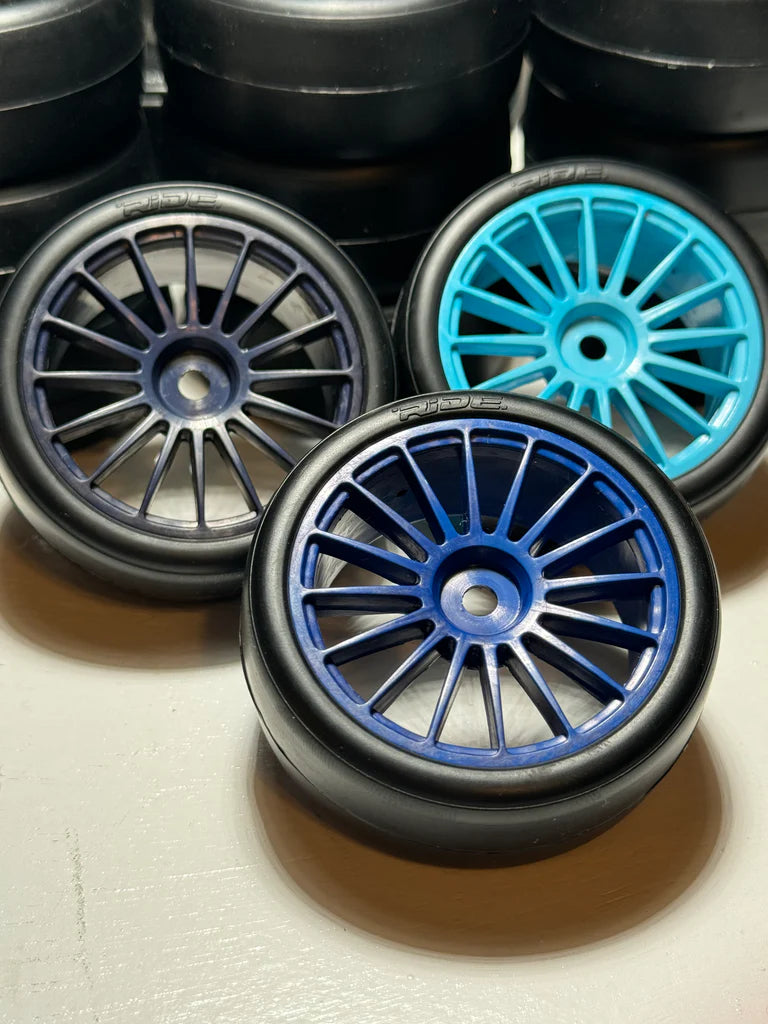 Ride RC 24mm Slick Tires Pre Glued 6 Spoke Wheels Blue (4)